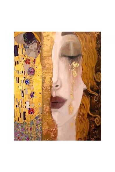 Canvas Gustav Klimt İki Eser Sayılarla Boyama Seti  Kasnaklı 60 x 75 cm - 2