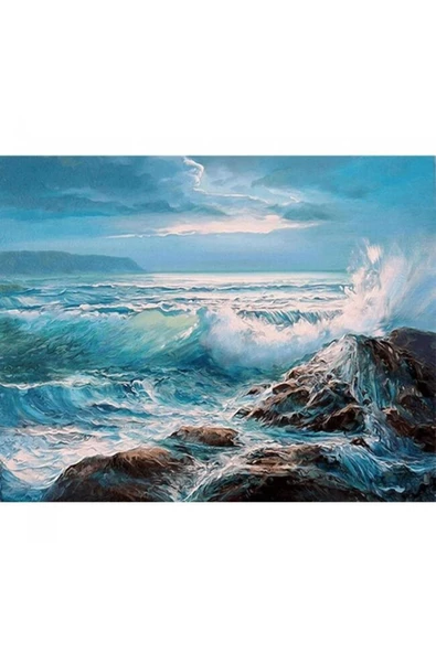 Canvas Fırtına ve Deniz Sayılarla Boyama Seti  Kasnaklı 40 x 50 cm ürün görseli 1