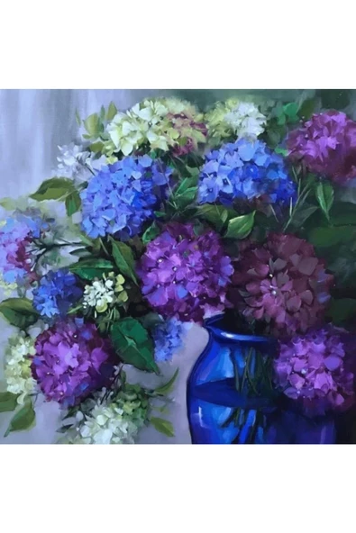 Canvas Mavi Vazodaki Ortanca Sayılarla Boyama Seti  Kasnaklı 50 x 65 cm ürün görseli 1