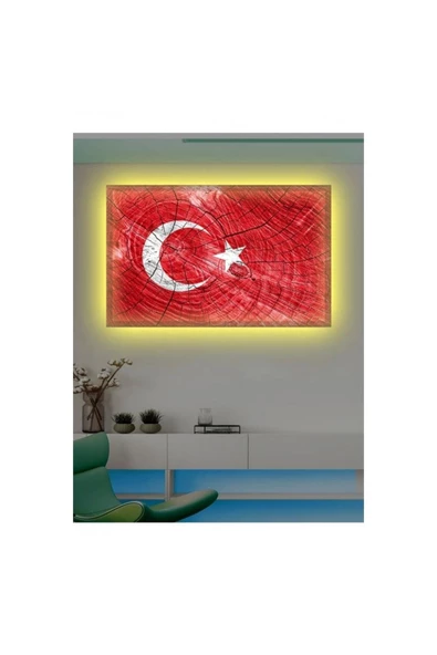 Kanvas Tablo Türk Bayrağı (BİR HİLAL UĞRUNA YA RAB) Led Işıklı