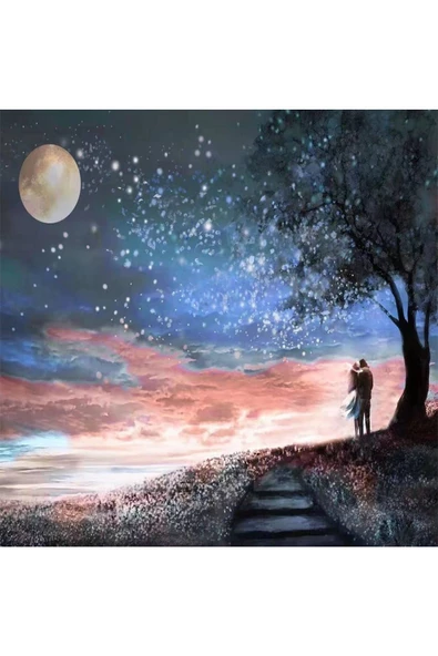 Canvas Dolunayda Aşk Sayılarla Boyama Seti Kasnaklı 60 X 75 Cm ürün görseli 1