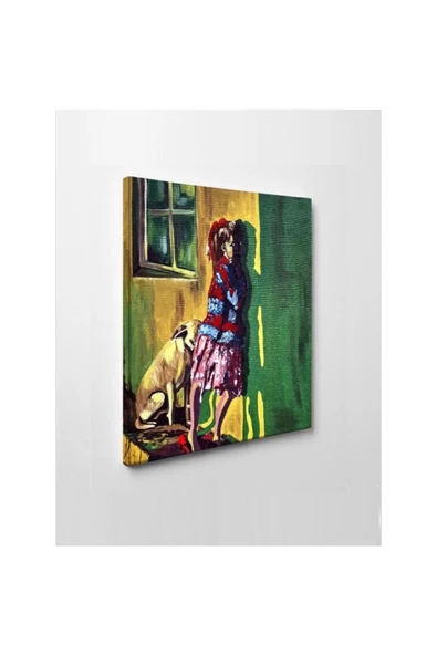 Kanvas Tablo Sanatsal Kız Ve Köpek Led Işıklı ürün görseli 1
