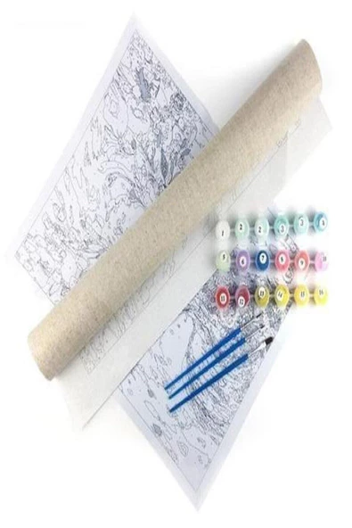 Canvas Çiçek Kadın 5 Renkli Sayılarla Boyama Seti Duvar Sticker Rulo - 4