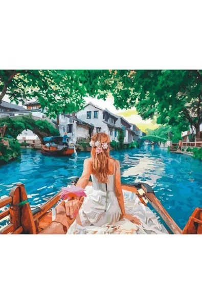 Canvas Aşıkların  Tekne Gezisi Sayılarla Boyama Seti  Kasnaklı 50 x 65 cm ürün görseli 1