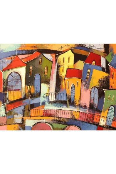 Canvas Renkli Evler 2 Sayılarla Boyama Seti Kasnaklı 60 X 75 Cm - 1