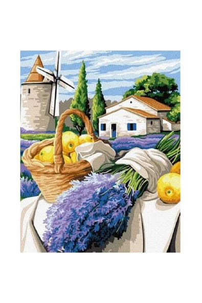 Canvas Değirmendeki Lavanta Sayılarla Boyama Seti  Kasnaklı 50 x 65 cm ürün görseli 1