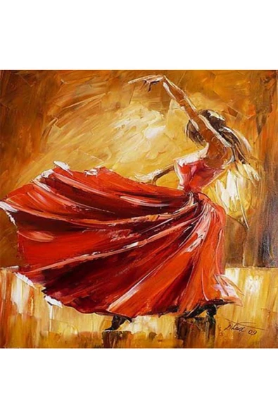 Canvas Kırmızı Elbiseli Kadın ve Büyüleyici Dansı Sayılarla Boyama Seti  Kasnaklı 50 x 65 cm