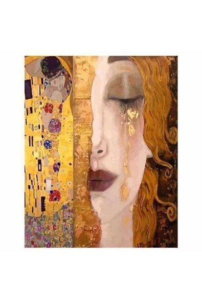 Canvas Gustav Klimt İki Eser Sayılarla Boyama Seti  Kasnaklı 60 x 75 cm - 1