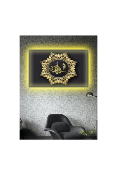 Kanvas Tablo Gold Tuğra Led Işıklı 50 x 70 cm ürün görseli 1