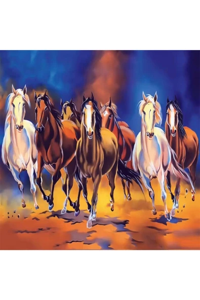 Canvas Koşan Atlar Sayılarla Boyama Seti  Kasnaklı 100 x 140 cm ürün görseli 1