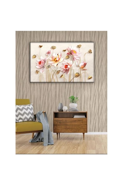 Kanvas Tablo Beyaz Çiçek (Yatak Odası Su) - 70 x 100 cm ürün görseli 1