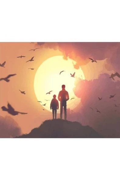 Canvas Güneş Doğarken Baba ve Oğul Sayılarla Boyama Seti Rulo ürün görseli 1