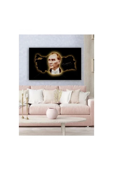 Kanvas Tablo Atatürk Ve Türkiye Haritası