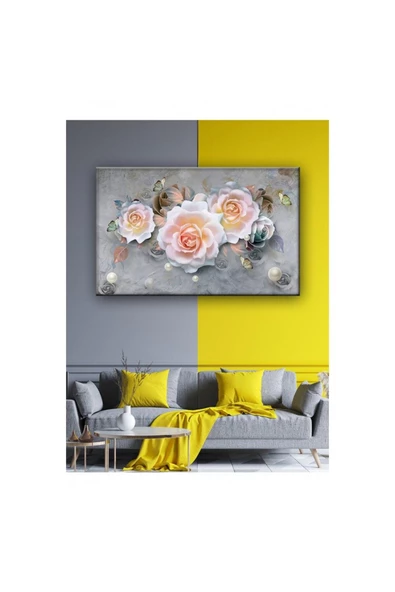 Kanvas Tablo 3D Görünümlü Çiçek Led Işıklı 35 x 50 cm