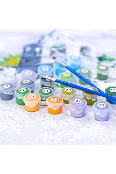 Canvas Yeşil Çam Modeli Sayılarla Boyama Seti Rulo - 3