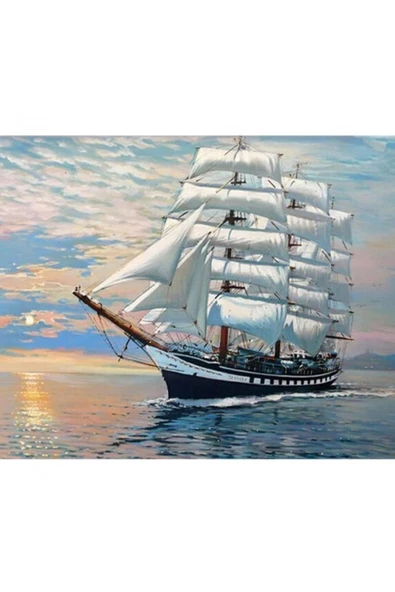 Canvas Yelkenli Gemi Sayılarla Boyama Seti  Kasnaklı 40 x 50 cm ürün görseli 1
