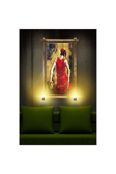 Kanvas Flamenko Yapan Kadın Tablosu Rustik Lambalı Tablo - Resim 2