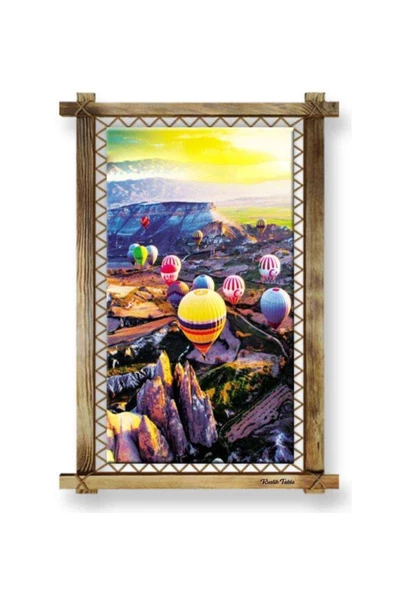 Kanvas Kapadokya Uçan Balon Led Işıklı Rustik Tablo 96 X 66 Cm - Resim 2
