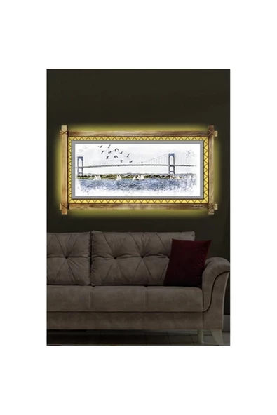 Kanvas İstanbul Köprü Led Işıklı Rustik Tablo - Resim 2