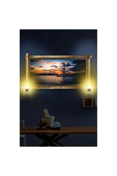 Kanvas Kız Kulesi Rustik Lambalı Tablo - Resim 2