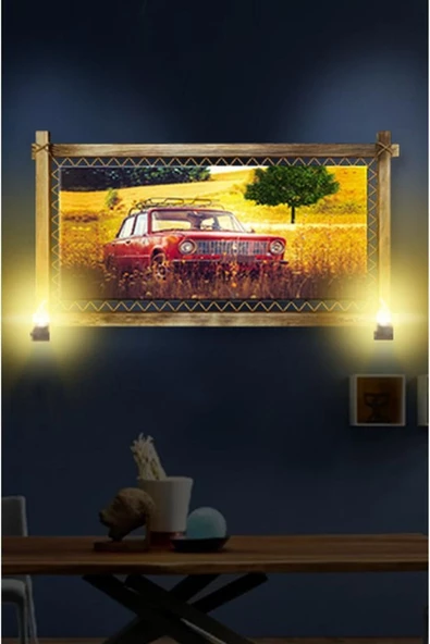 Birinci Sınıf Kanvas Kırmızı Antika Araba Rustik Tablo 66 X 45 Cm - Resim 2