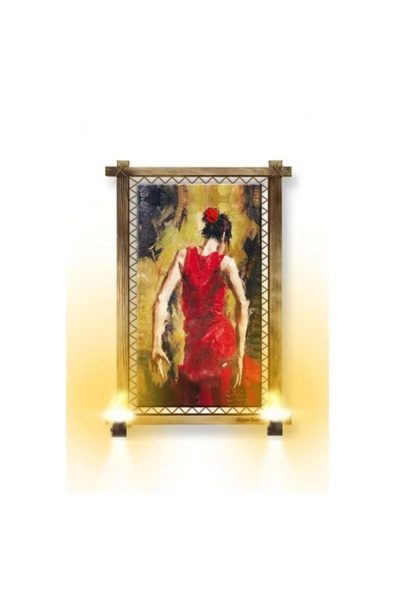 Kanvas Flamenko Yapan Kadın Tablosu Rustik Lambalı Tablo ürün görseli 1