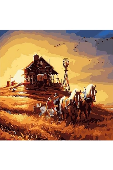 Canvas Başak Tarlası Sayılarla Boyama Seti  Kasnaklı 70 x 90 cm ürün görseli 1