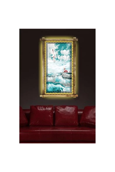 Kanvas Kız Kulesi Led Işıklı Rustik Tablo 66 x 45 cm - 2