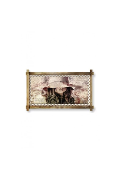 Kanvas Şapkalı Kadın Led Işıklı Rustik Tablo 66 x 45 cm - 1
