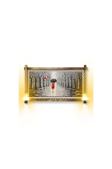 Kanvas Şemsiyeli Kadın Rustik Lambalı Tablo 66 x 45 cm ürün görseli 1