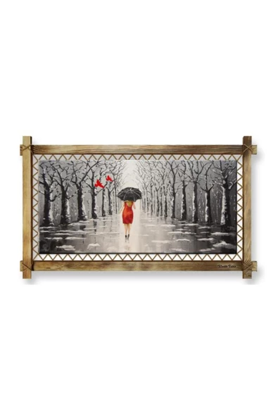Kanvas Şemsiyeli Kadın Led Işıklı Rustik Tablo 66 X 45 Cm - 2