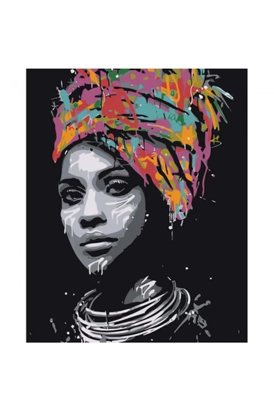 Canvas Afrikalı Güzel 1 Sayılarla Boyama Seti  Kasnaklı 40 x 50 cm - 1