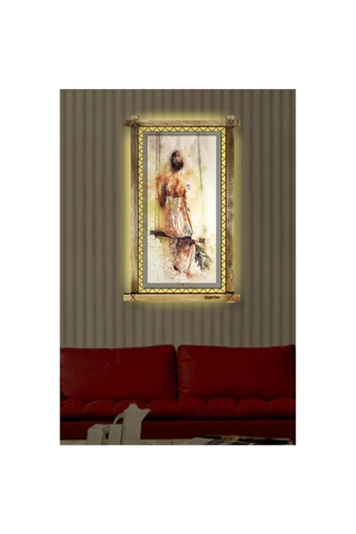 Kanvas Salıncaklı Kız Led Işıklı Rustik Tablo 96 x 56 cm - 2