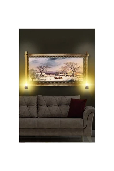 Defnada Kanvas Kış Tablo Rustik Lambalı Tablo - Resim 2