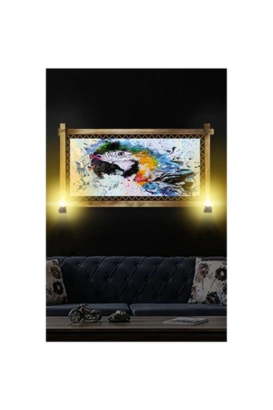 Kanvas Papağan Rustik Lambalı Tablo - Resim 2