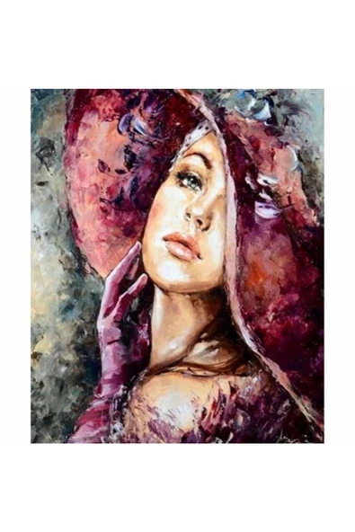 Canvas Şapkalı Kadın 3 Sayılarla Boyama Seti  Kasnaklı 50 x 65 cm ürün görseli