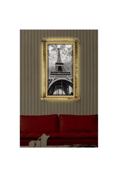 Kanvas Eyfel Kulesi Led Işıklı Rustik Tablo - Resim 2