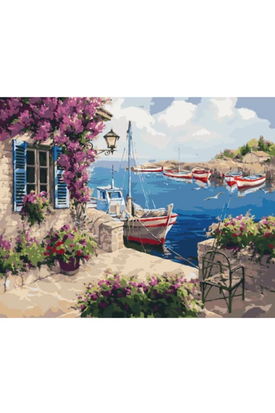 Canvas Yazlıktaki Tekne Sayılarla Boyama Seti  Kasnaklı 100 x 140 cm ürün görseli 1