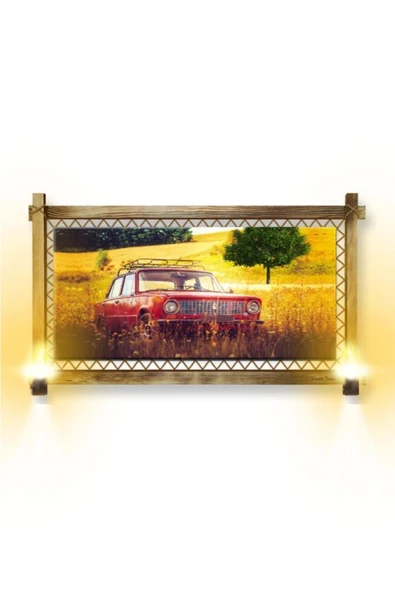 Birinci Sınıf Kanvas Kırmızı Antika Araba Rustik Tablo 66 X 45 Cm