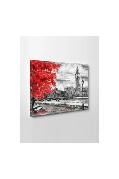 Kanvas Tablo Nostaljik Kırmızı Ağaç Led Işıklı ürün görseli 1