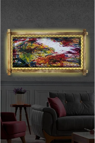 Kanvas Soyut Led Işıklı Rustik Tablo 96 X 56 Cm