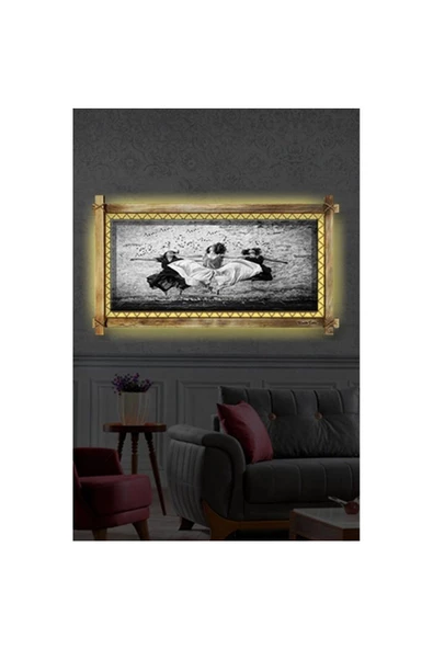 Kanvas Dans Eden Kızlar Led Işıklı Rustik Tablo 96 x 66 cm - Resim 2