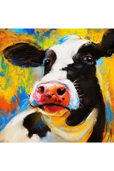 Canvas Sevimli İnek Sayılarla Boyama Seti  Kasnaklı 70 x 90 cm ürün görseli 1