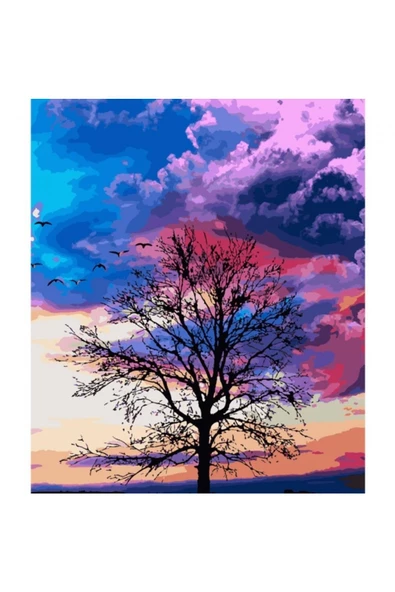 Canvas Renkli Gökyüzü Sayılarla Boyama Seti  Kasnaklı 100 x 140 cm ürün görseli 1