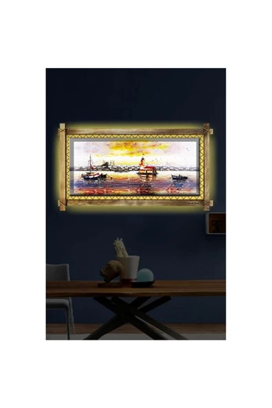 Kanvas Kız Kulesi Led Işıklı Rustik Tablo 66 x 45 cm - Resim 2