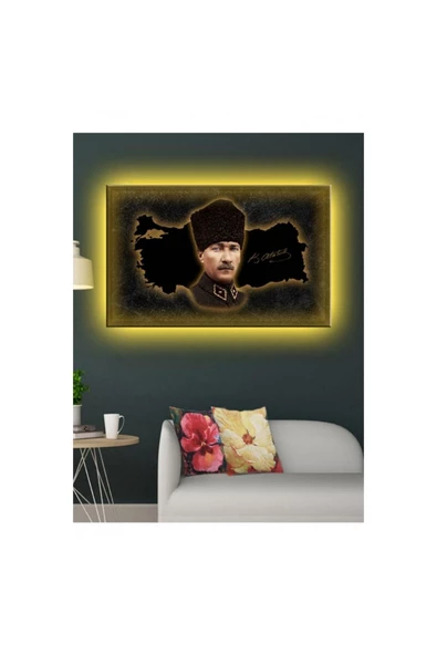 Kanvas Tablo Atatürk Ve Türkiye Haritası Led Işıklı ürün görseli 1