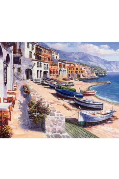 Canvas Huzurlu Kasaba Italya Kıyıları Sayılarla Boyama Seti Kasnaklı 90x110 Cm ürün görseli 1