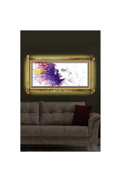 Kanvas Kadın Soyut Led Işıklı Rustik Tablo - Resim 2