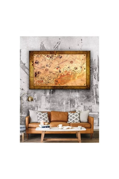 Kanvas Tablo Piri Reis Haritası Led Işıklı ürün görseli 1