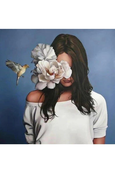 Canvas Çiçek Kadın 4 Renkli Sayılarla Boyama Seti  Kasnaklı 90 x 110 cm